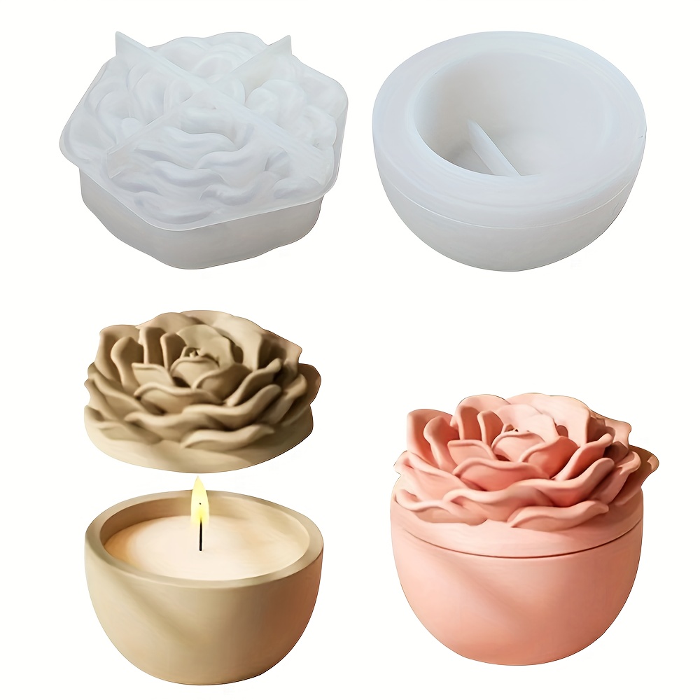 Candle Supplies Jars - 꽃무늬 레진용 실리콘 몰드, 뚜껑이 있는