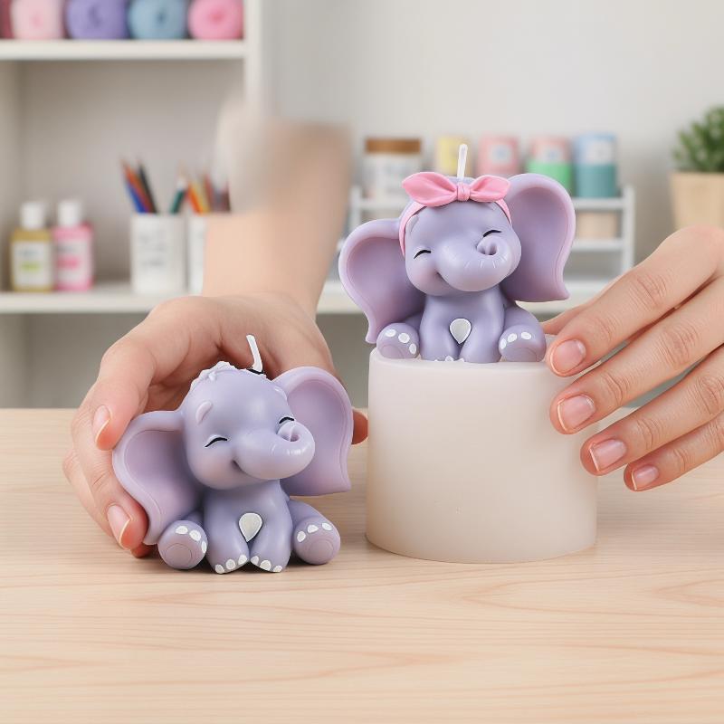 Candle Supplies Free Shipping - 귀여운 3D 코끼리 실리콘 캔들 몰드,