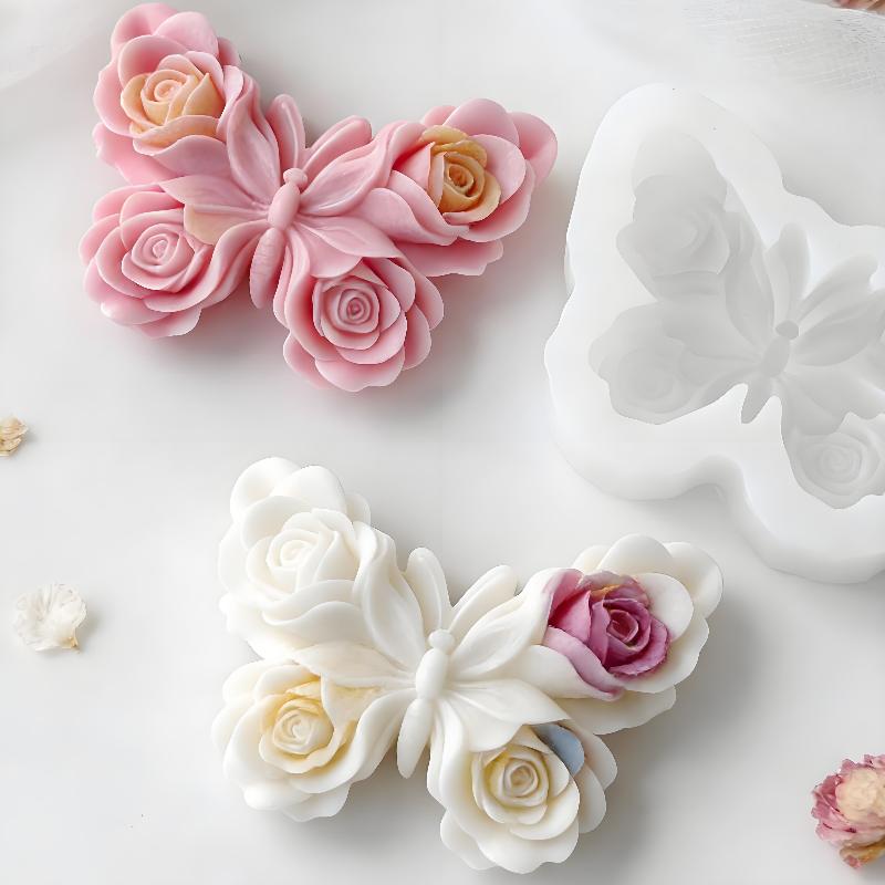 Candle Supplies Free Shipping - DIY 장미 나비 모양 실리콘 몰드