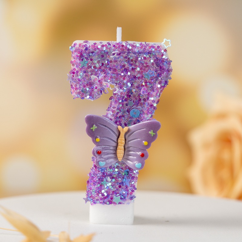 보라색 나비 숫자 0-9 생일 캔들 고급 스팽글 케이크 - Candle Supplies Luxury 리뷰 및 가격