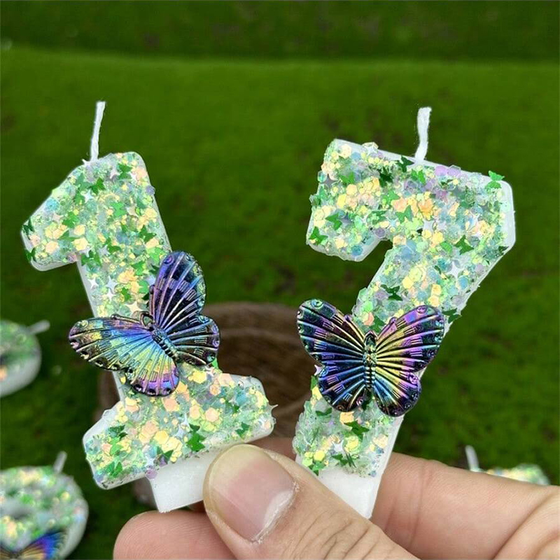 1Pc 녹색 장식 조각 번호 0-9 나비 케이크 양초  - Candle Supplies Usa 리뷰 및 가격