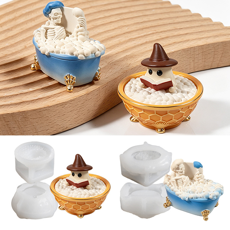 인간 골격 유령 욕조 보관함 실리콘 몰드 DIY 할로윈 - Candle Supplies Jars 리뷰 및 가격